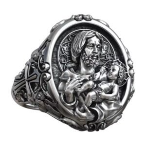 Saint Joseph and Baby Jesus Angels Gothic Cross Christian Ring jewelry1