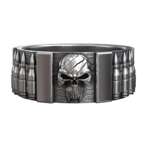 Skull Punisher Ring Fan Art Bandolier Oxidized Silver jewelry2