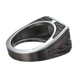 Stone Rock Pattern Signet Men Sterling Silver Ring jewelry1