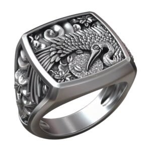 Stork Bird Flower Traditional Japanese Ornament Signet jewelry1