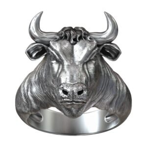 Taurus Bull Head with Horns Men Silver Ring jewelry1
