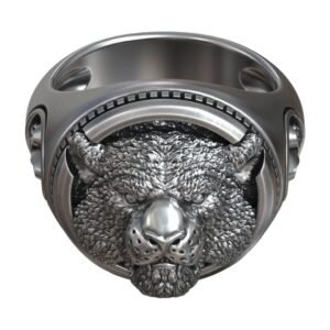 Tiger Head Signet Ring Oxidized Silver Fleur De Lis jewelry1