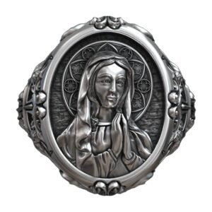 Virgin Mary Pray and Angels Gothic Cross Christian Ring jewelry1