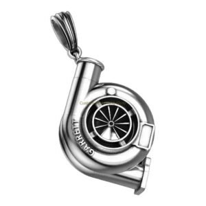 Sterling silver garrett turbine pendant with detailed compressor wheel