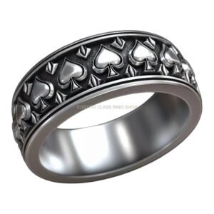 Sterling silver gothic spade ring with oxidized finish and embossed details