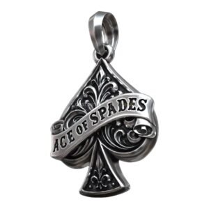 Gothic sterling silver spade pendant with ornate filigree detail