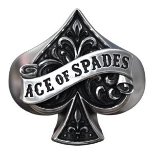 Sterling silver ace of spades gothic ring, angled interior band view