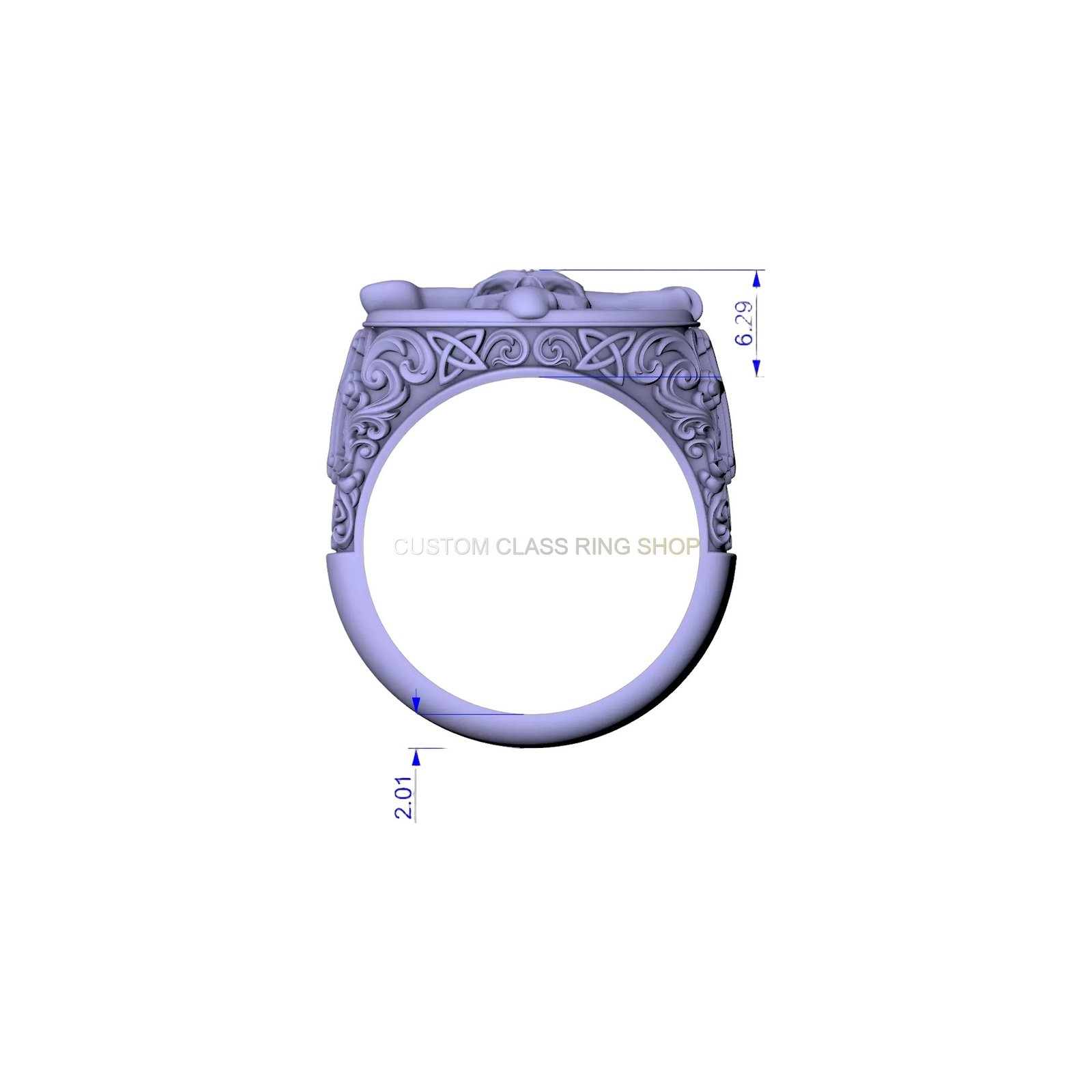 sterling silver gothic skull ring with crossbones front view