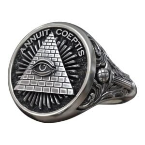 All seeing eye pyramid masonic signet ring oxidized 925 sterling silver