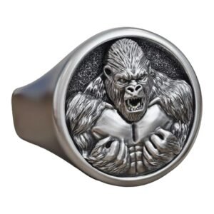 Sterling silver angry gorilla statement ring with round bezel