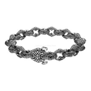 mens sterling silver filigree bracelet with oxidized finish