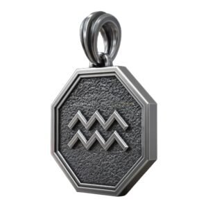 Aquarius zodiac sign sterling silver pendant with water bearer design