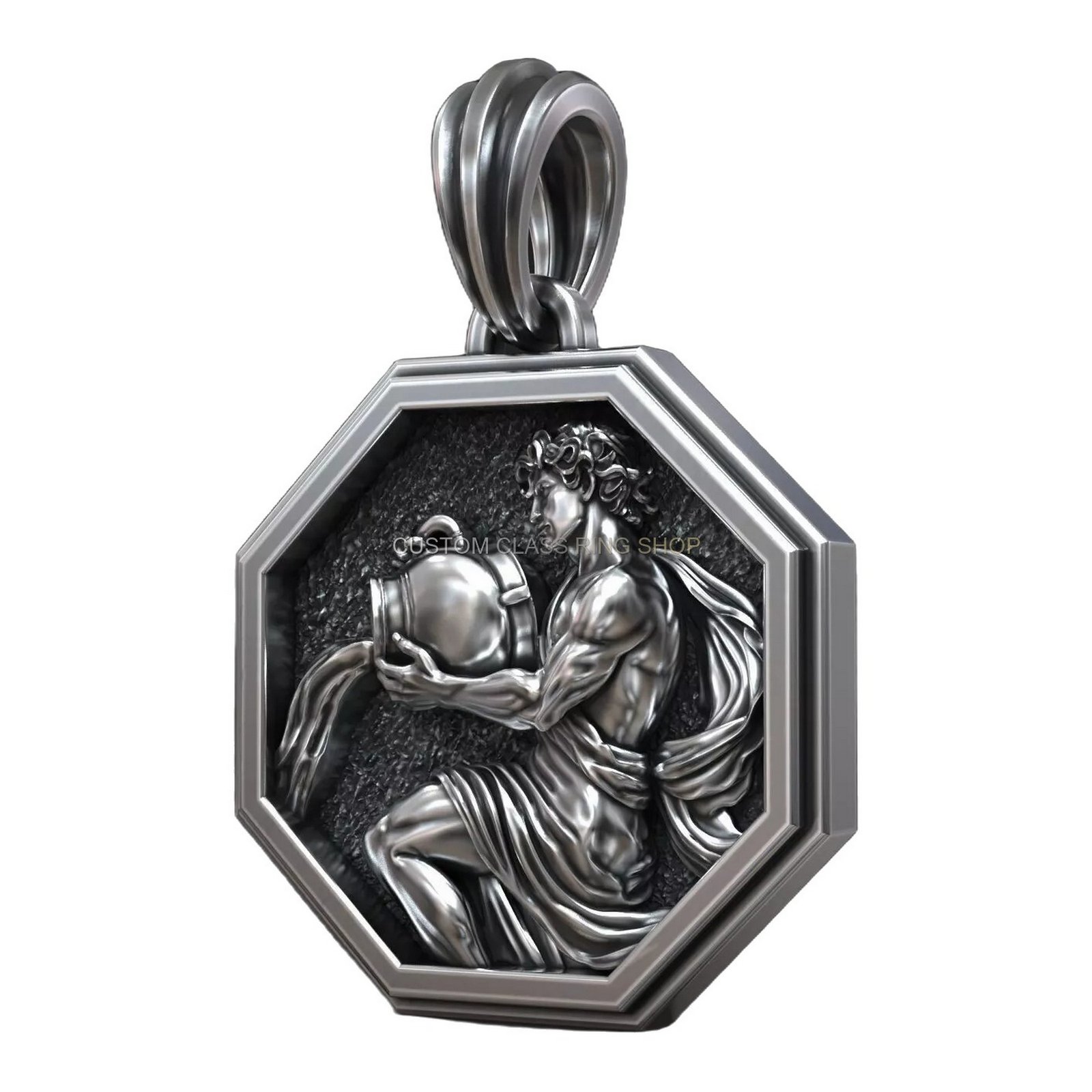 Aquarius zodiac sign sterling silver pendant with water bearer design