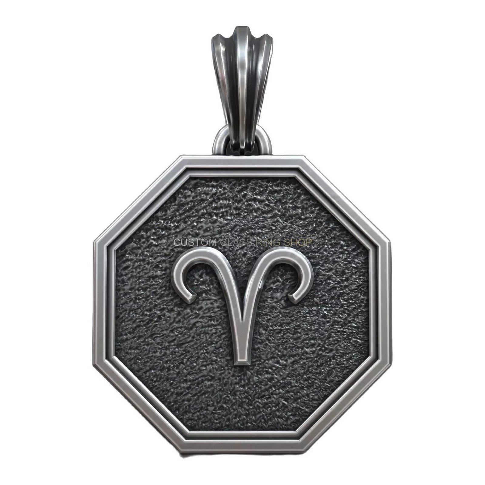 Aries zodiac sign sterling silver pendant, Aries ram side profile in relief