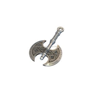 Sterling silver double axe pendant with Celtic knotwork and twisted handle