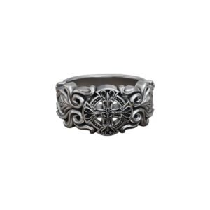 Baroque sterling silver cross ring with acanthus ornaments