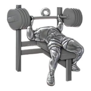 Sterling silver bench press gym pendant with detailed bodybuilder athlete