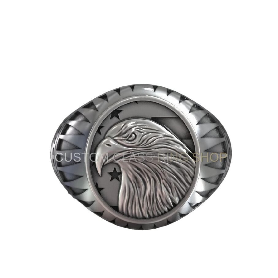 Sterling silver eagle signet ring, eagle detail close-up
