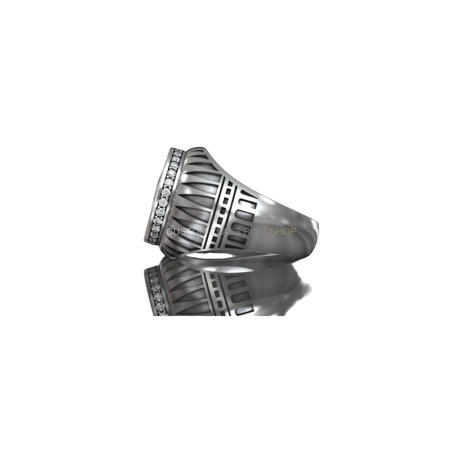 Sterling silver eagle signet ring, left side profile angled