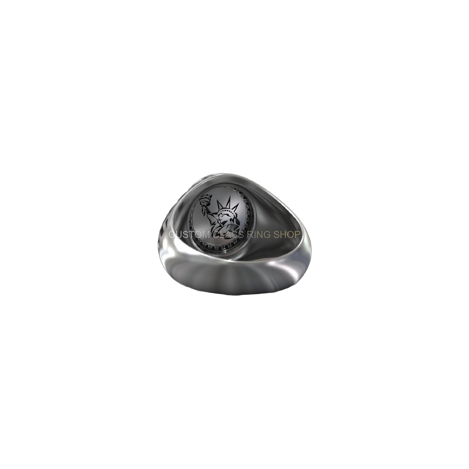 Sterling silver eagle signet ring, band and shoulders detail