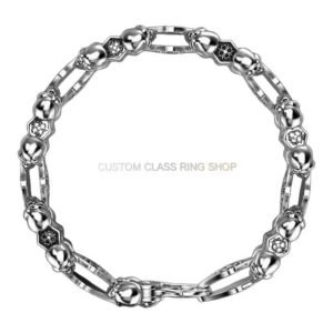 Mens sterling silver skull and fleur-de-lis statement bracelet, oxidized finish