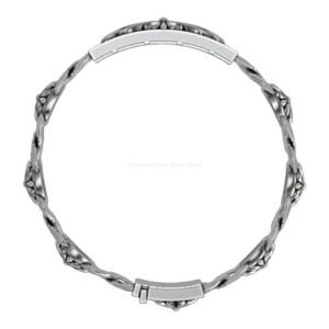 Polished sterling silver floral cross bracelet with linked design