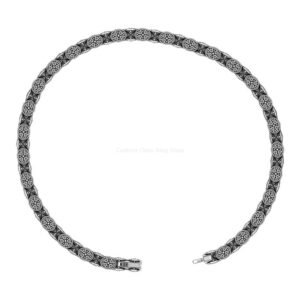 Sterling silver cross chain bracelet with oxidized geometric medallions