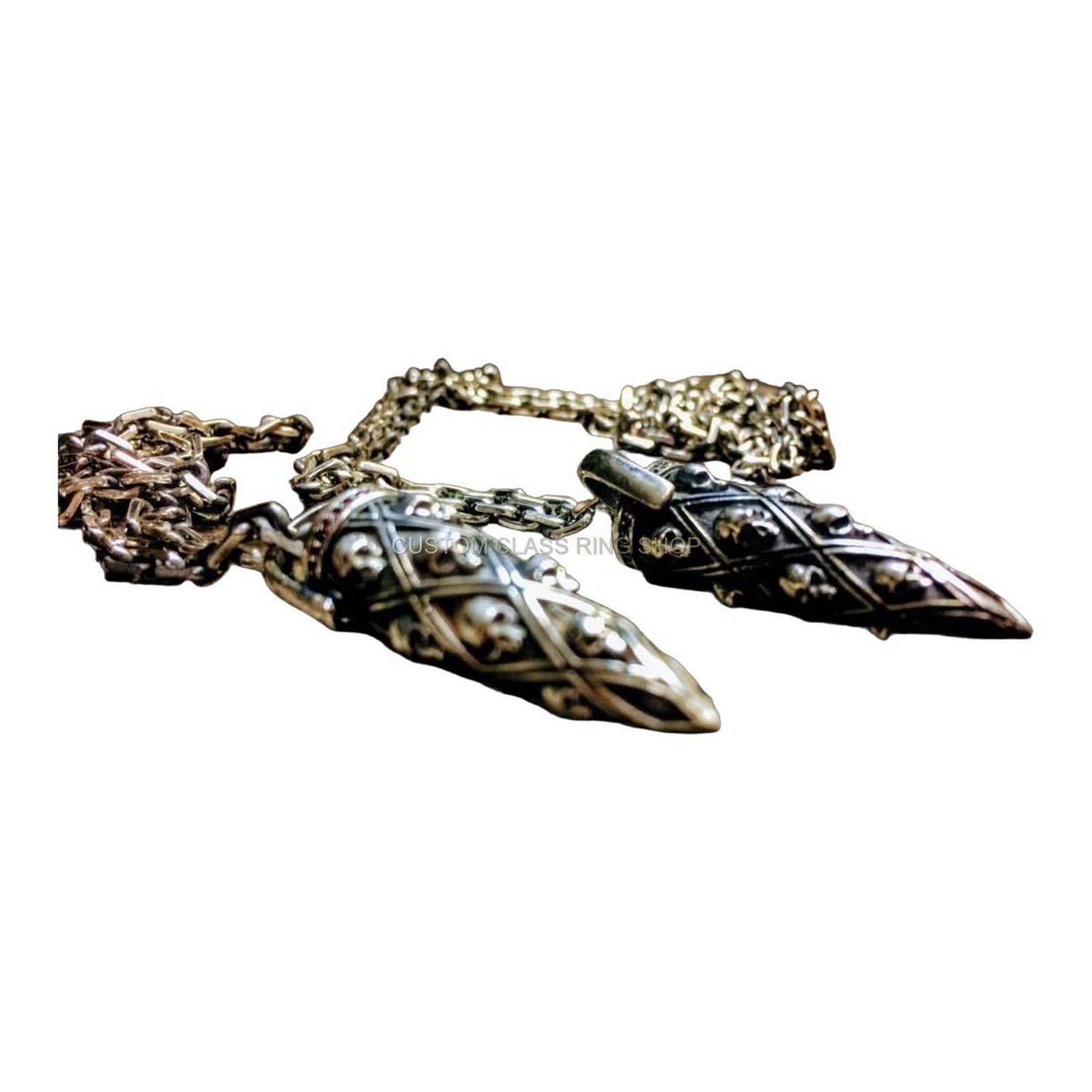 Mens sterling silver gothic skull pendant with lattice frame design