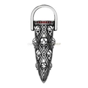 Mens sterling silver gothic skull pendant with lattice frame design