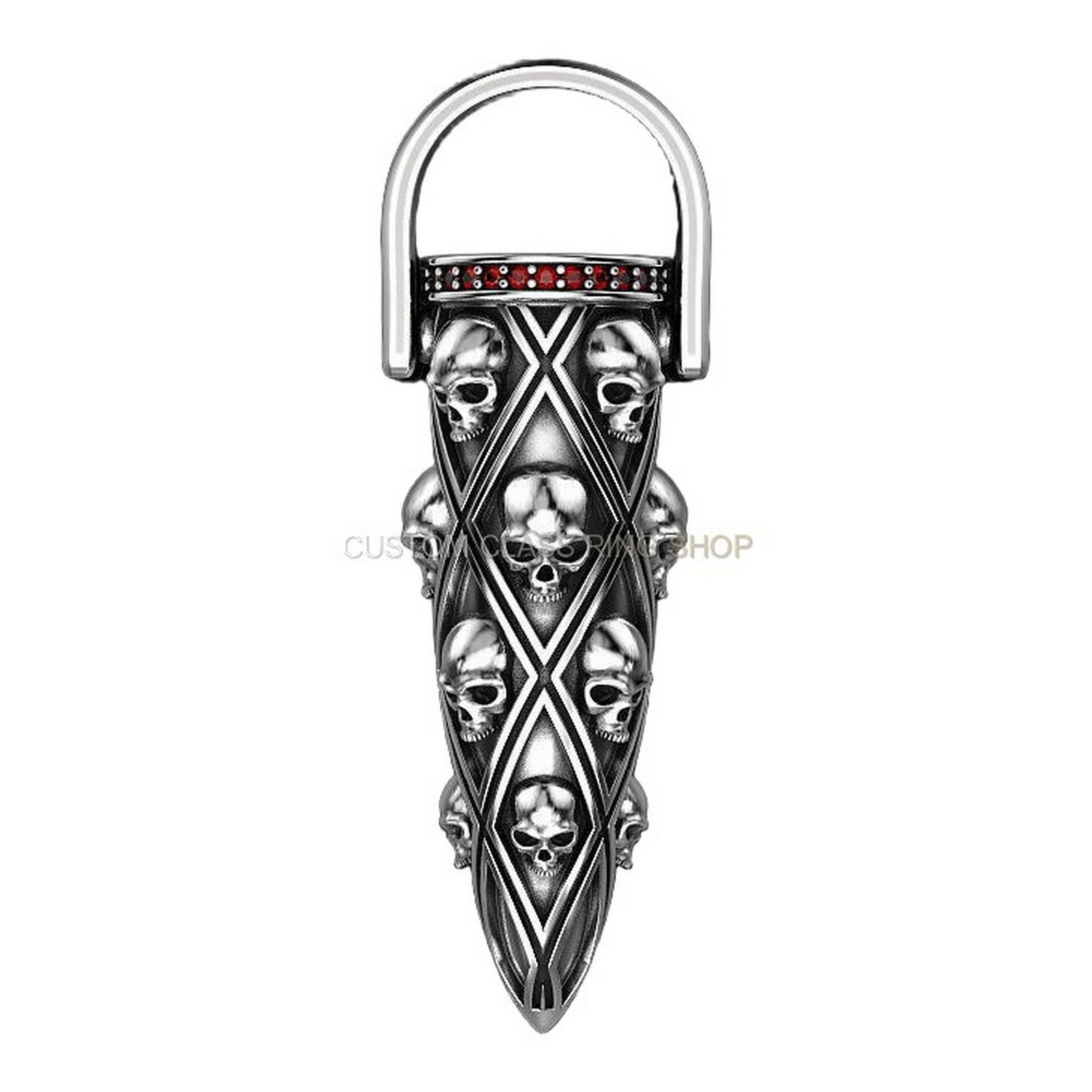 Mens sterling silver gothic skull pendant with lattice frame design