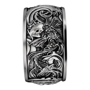Mens sterling silver ornamental statement ring with baroque floral detail