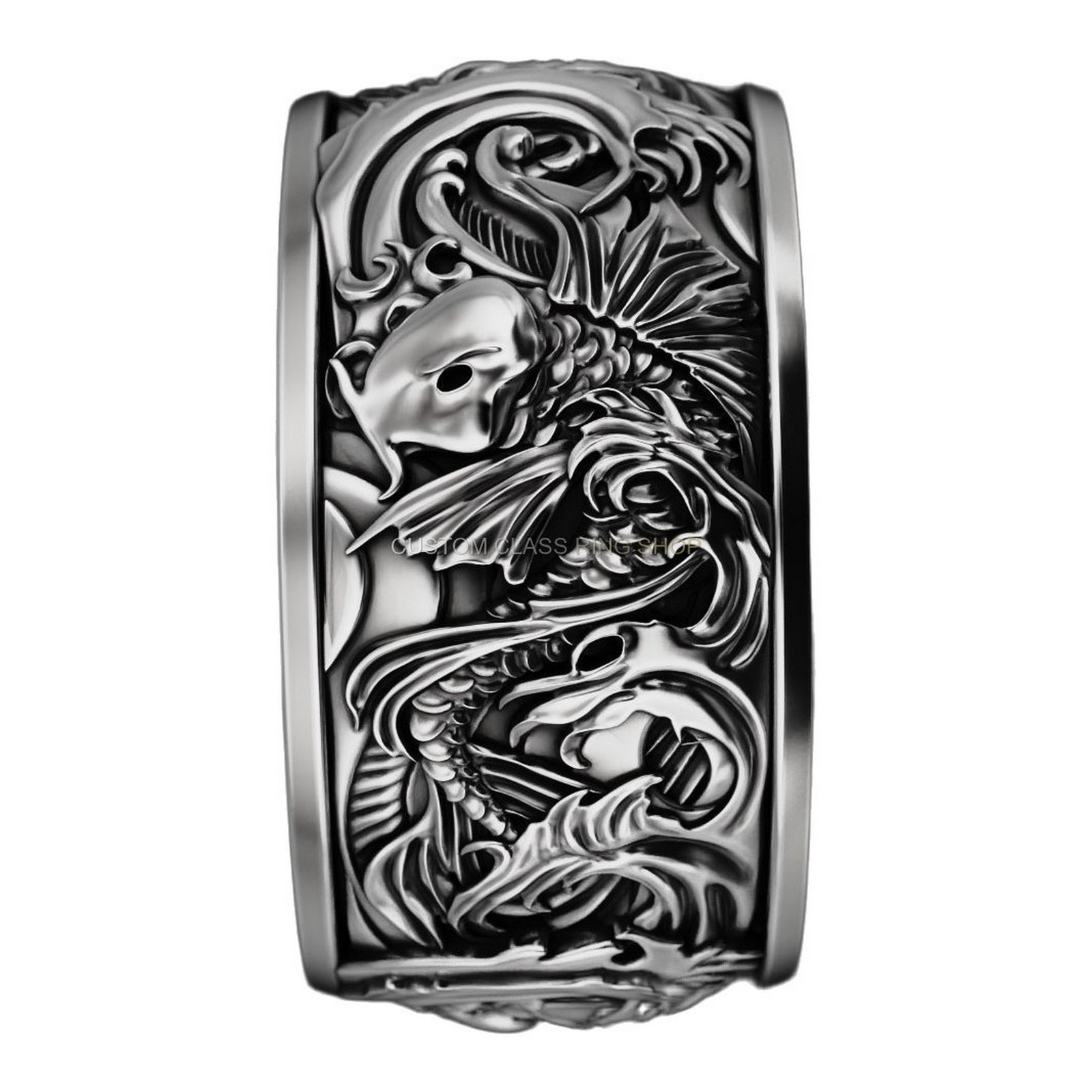 Mens sterling silver ornamental statement ring with baroque floral detail
