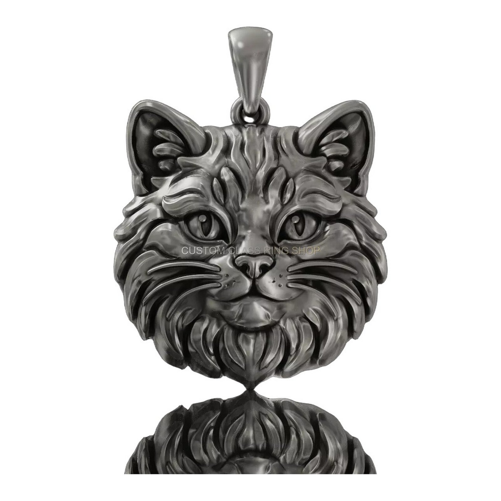 Sterling silver cat face statement pendant with oxidized antique finish