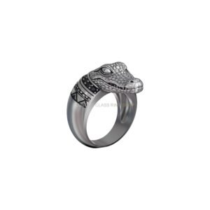 Sterling silver crocodile head signet ring with tribal band detail