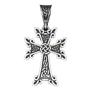 Sterling silver celtic cross pendant with interlaced knotwork design