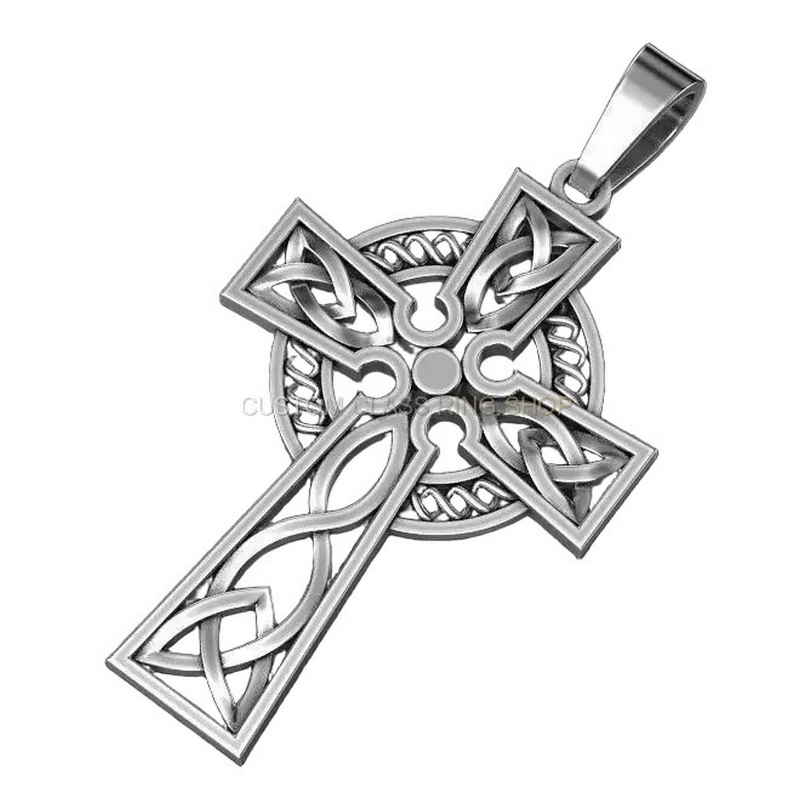 Sterling silver Celtic cross pendant with interlaced knotwork borders