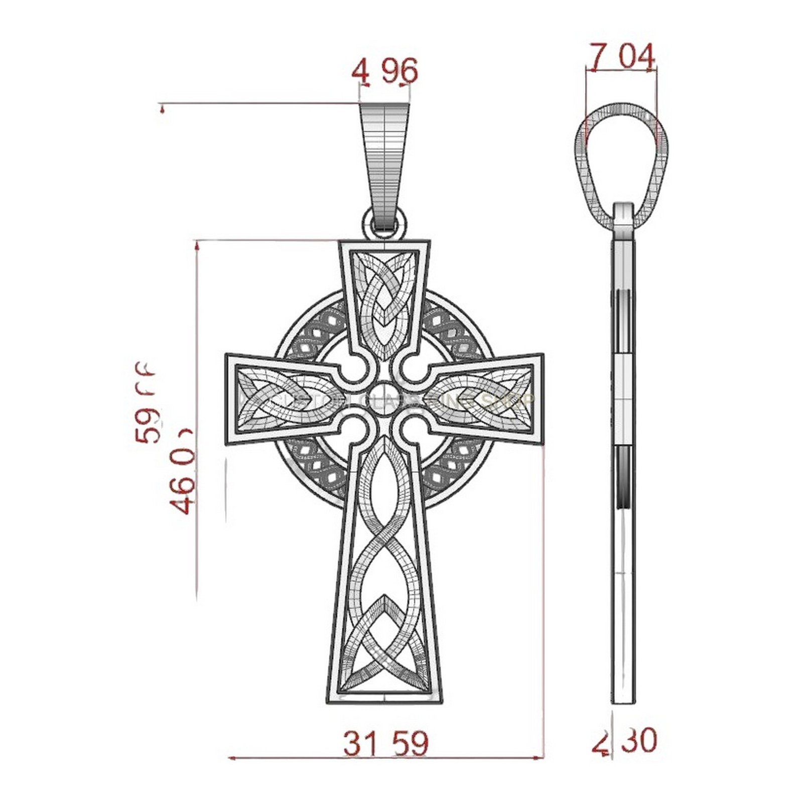 Sterling silver Celtic cross pendant with interlaced knotwork borders