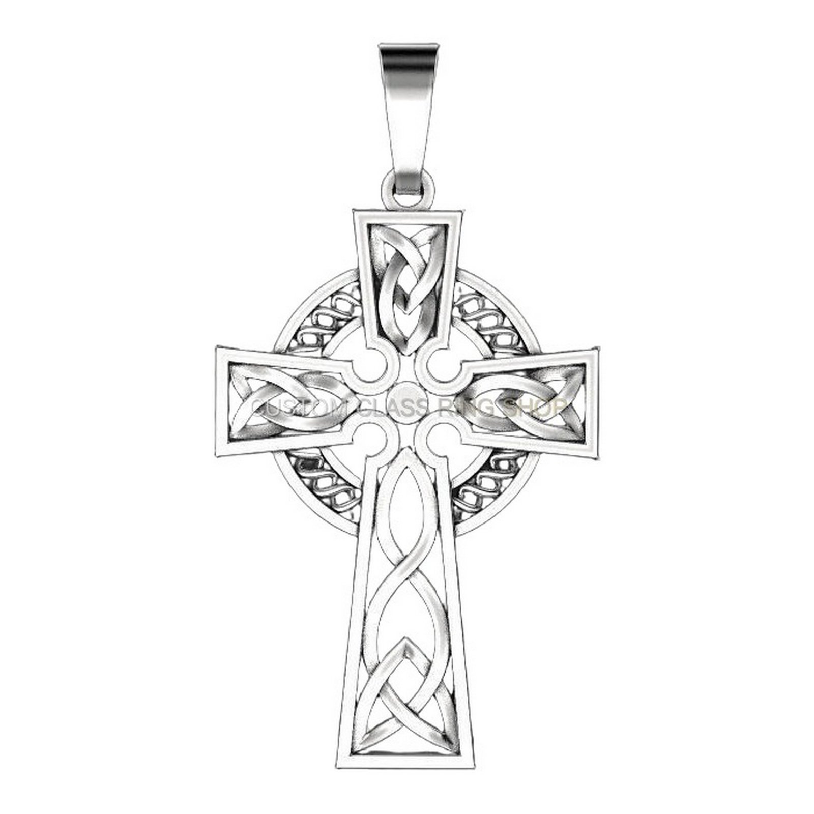 Sterling silver Celtic cross pendant with interlaced knotwork borders