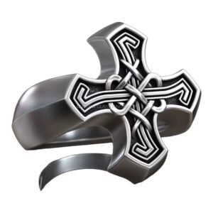 Sterling silver Celtic cross signet ring with interlaced knotwork, oxidized finish