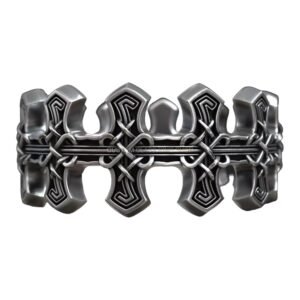 Celtic knotwork sterling silver statement ring, straight-on profile showing knotwork detail
