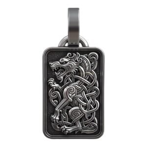 Sterling silver celtic wolf pendant with ornate knotwork border