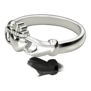 Sterling silver claddagh ring with crowned heart and protective hands