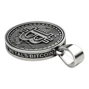 Unisex sterling silver bitcoin pendant with radiating circuit pattern