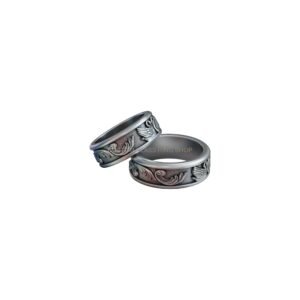 Sterling silver swan couple wedding rings pair with oxidized finish