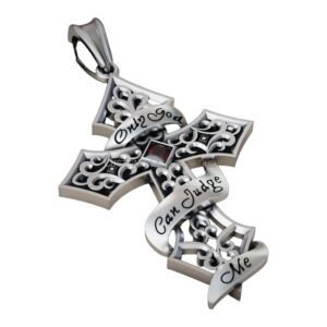 Sterling silver cross pendant with openwork filigree scrollwork design