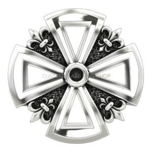 Sterling silver heraldic cross ring with fleur-de-lis ornament