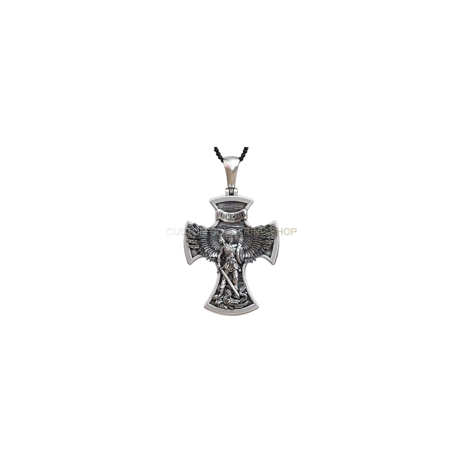Sterling silver saint michael archangel pendant, dimensional technical specifications view
