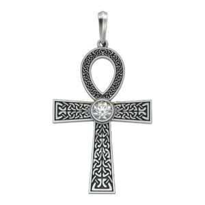 sterling silver celtic cross pendant with knotwork design
