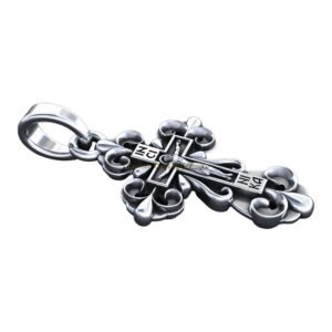 Sterling silver crucifix statement pendant with ornate scrollwork detail