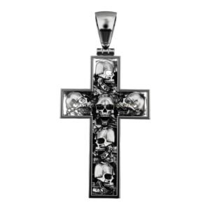 Mens sterling silver skull cross pendant with oxidized finish